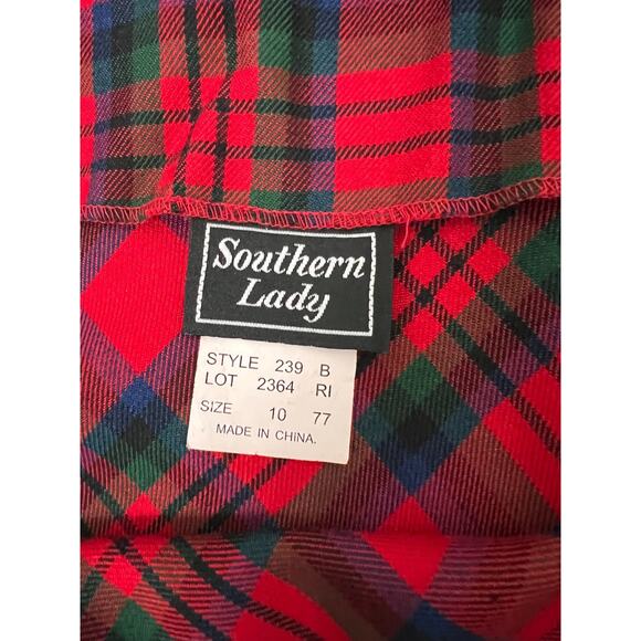 Vintage Southern Lady Red Plaid Tartan A-Line Midi Skirt Medium 10 Academia - Picture 2 of 6